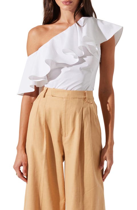 Felixia Ruffle Detail One-Shoulder Cotton Top