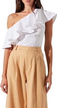 ASTR the Label Felixia Ruffle Detail One-Shoulder Cotton Top