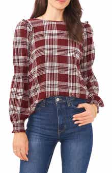 1.STATE Plaid Long Sleeve Top
