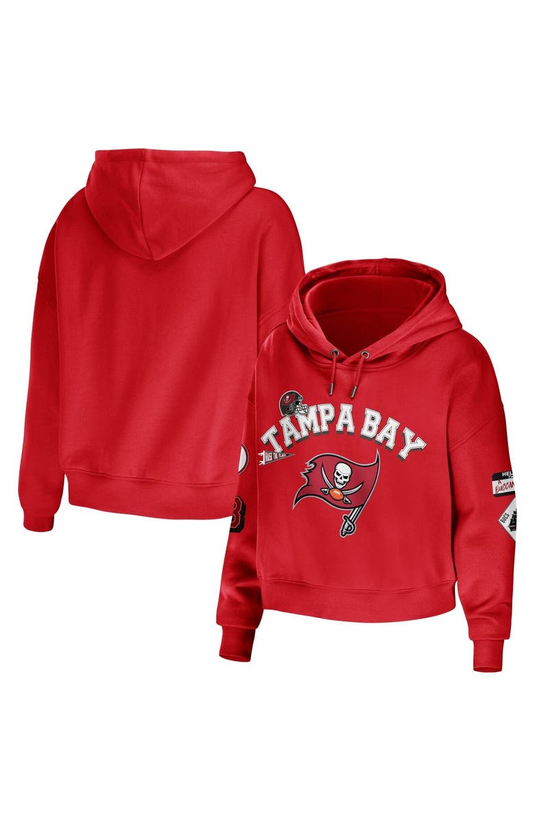WEAR by Erin Andrews Women's WEAR by Erin Andrews Red Tampa Bay Buccaneers Modest Cropped Pullover Hoodie, Main, color, Red