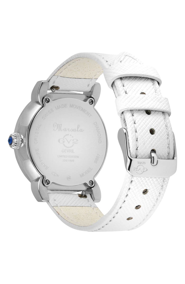 GV2 Marsala Mother of Pearl Dial Diamond Faux Leather Strap Watch, 37mm - 0.096ct., Alternate, color, White