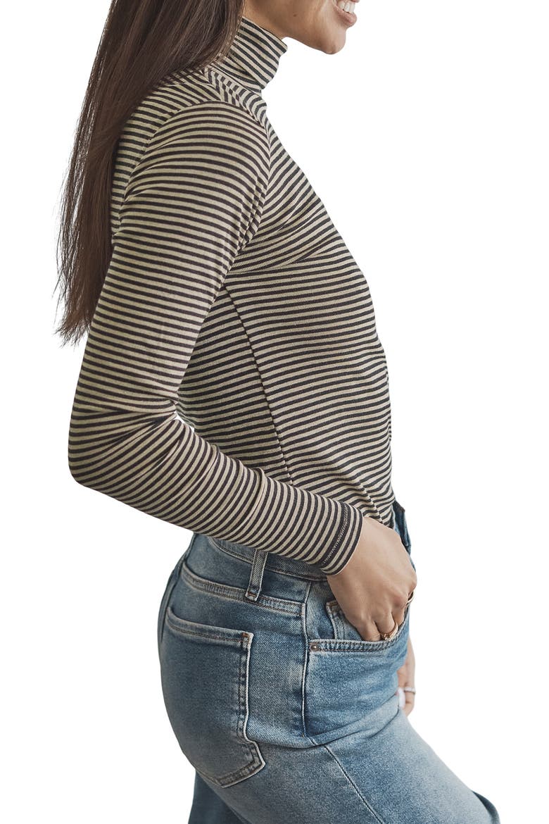 Cotton Blend Turtleneck, Alternate, color, BLACK/ CAMEL HEATHER
