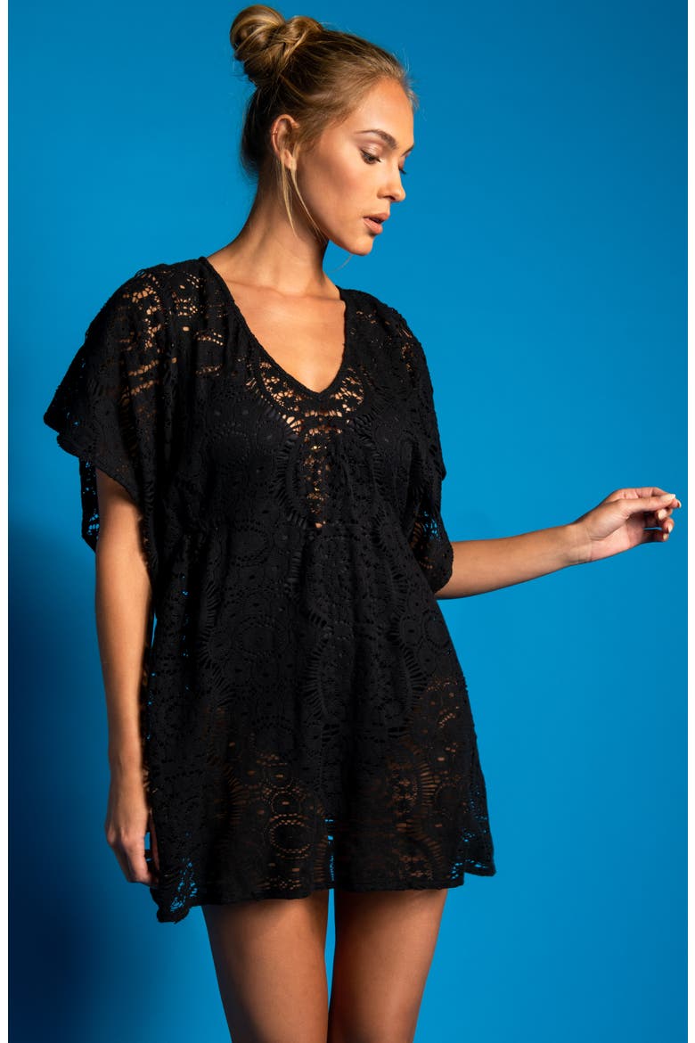 Crochet Cover-Up Caftan, Alternate, color, BLACK