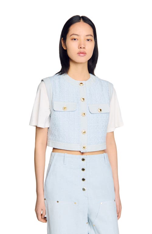 Sandro Decorative Tweed Jacket In Sky Blue