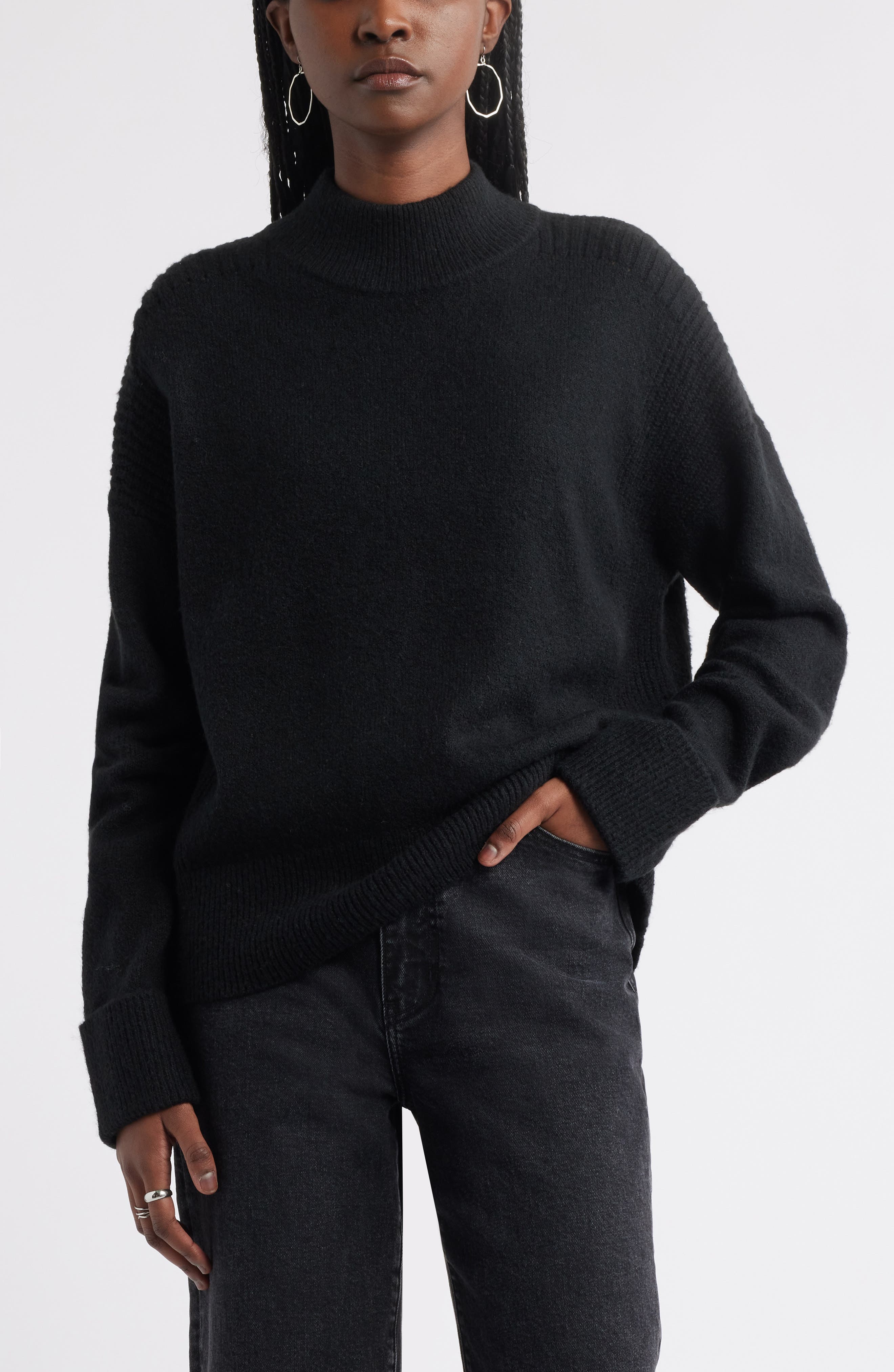 Treasure & Bond Rib Detail Mock Neck Sweater