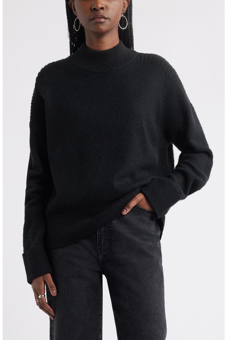 Rib Detail Mock Neck Sweater, Main, color, BLACK
