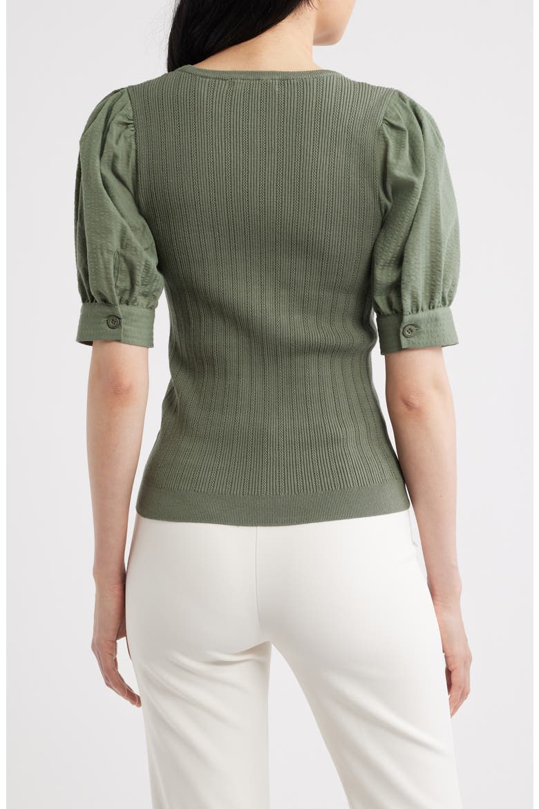 The Kaeta Mixed Media Puff Sleeve Sweater, Alternate, color, DUSTY SAGE
