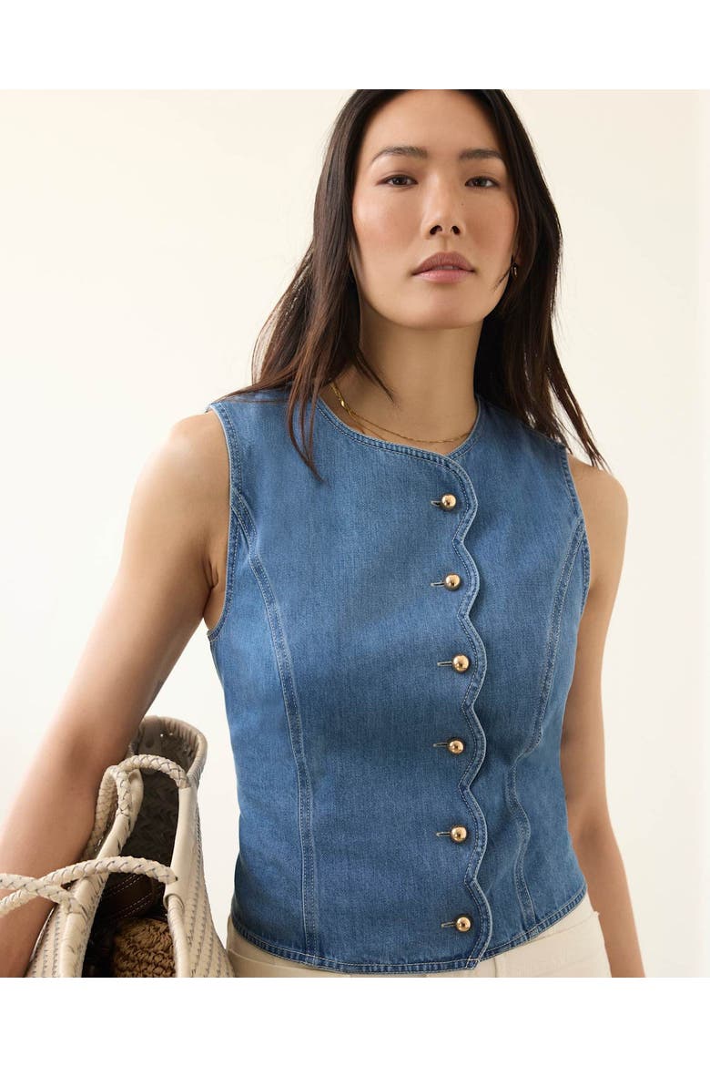Denim Scallop Detail Waistcoat, Alternate, color, Blue