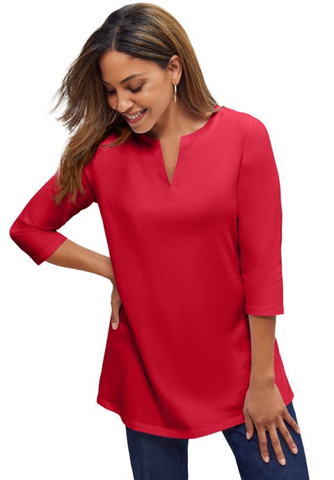 Stretch Cotton Notch Neck Tunic (Plus Available)