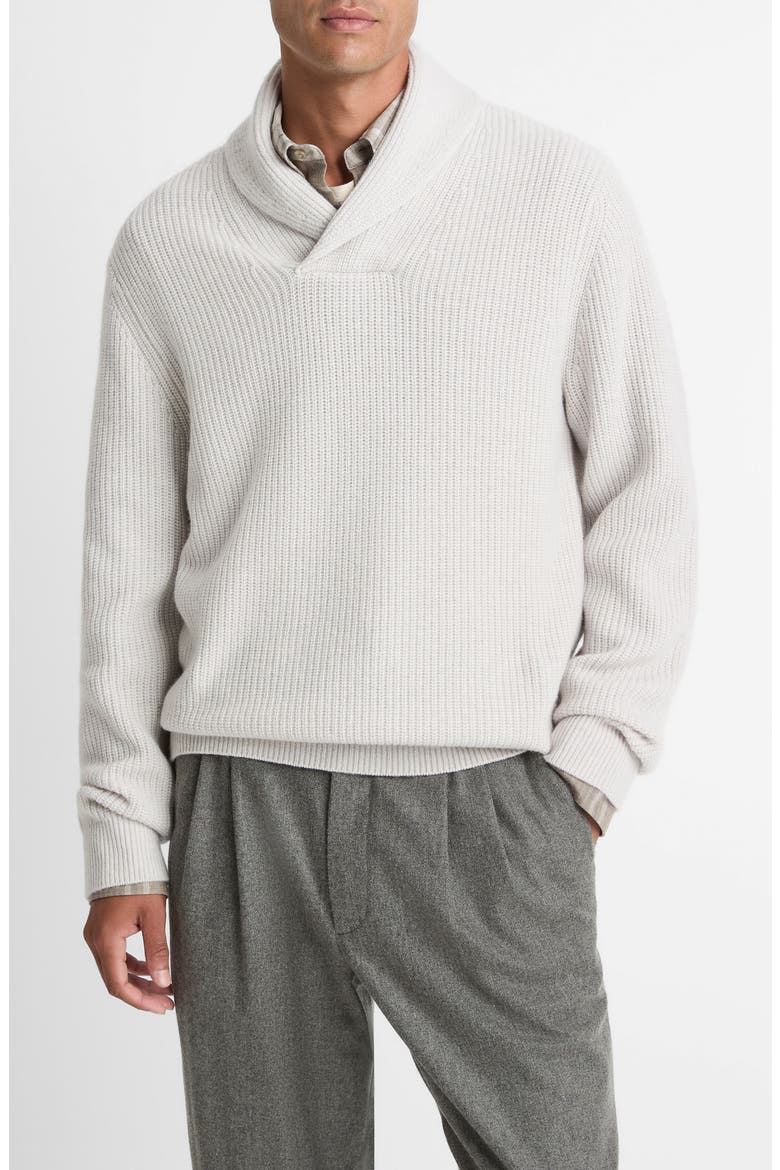 Shaker Stitch Wool & Cashmere Sweater, Main, color, HEATHER WHITE