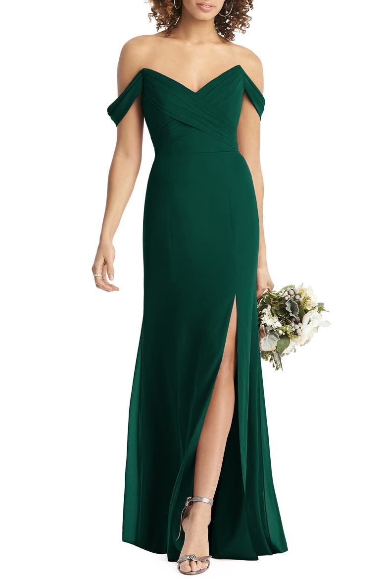 Strapless V-Neck Chiffon Trumpet Gown, Main, color, HUNTER