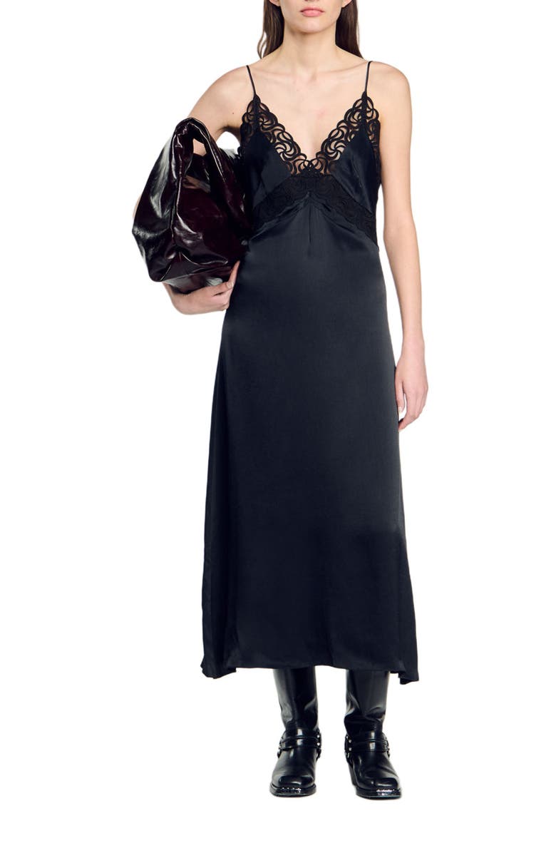 SANDRO Lace maxi dress, Alternate, color, 