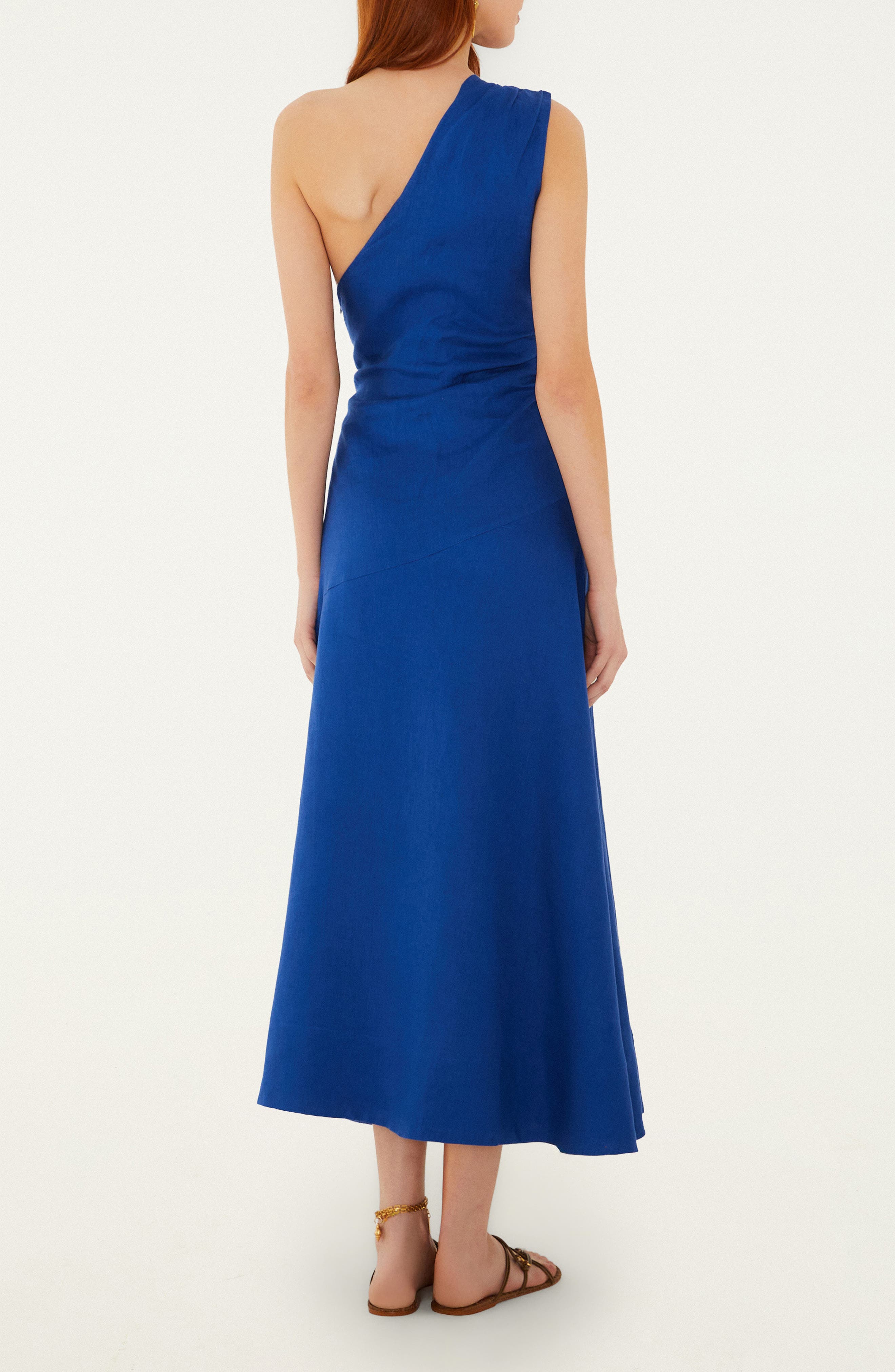 Embroidered Seahorse One-Shoulder Linen Dress - image 2