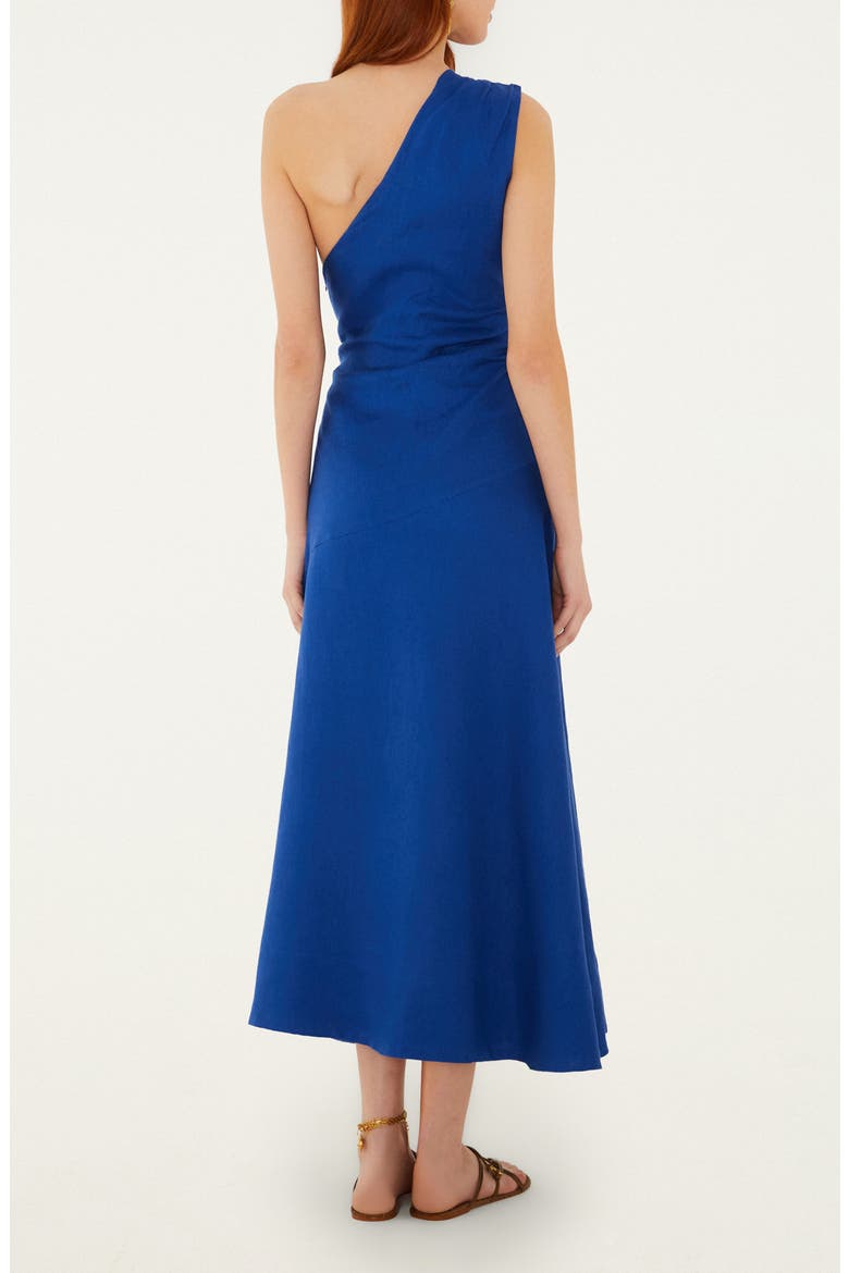 Embroidered Seahorse One-Shoulder Linen Dress, Alternate, color, BLUE