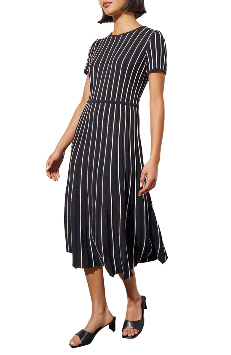 Ming Wang Modern Fit Stripe A-Line Knit Dress, Alternate, color, Black/ White
