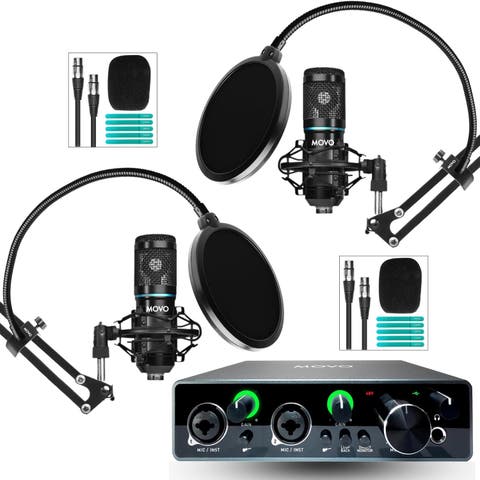 PodKit2A Podcast Bundle for 2 - Includes Microphones, Boom Arms, Pop Filters, and Audio Interface