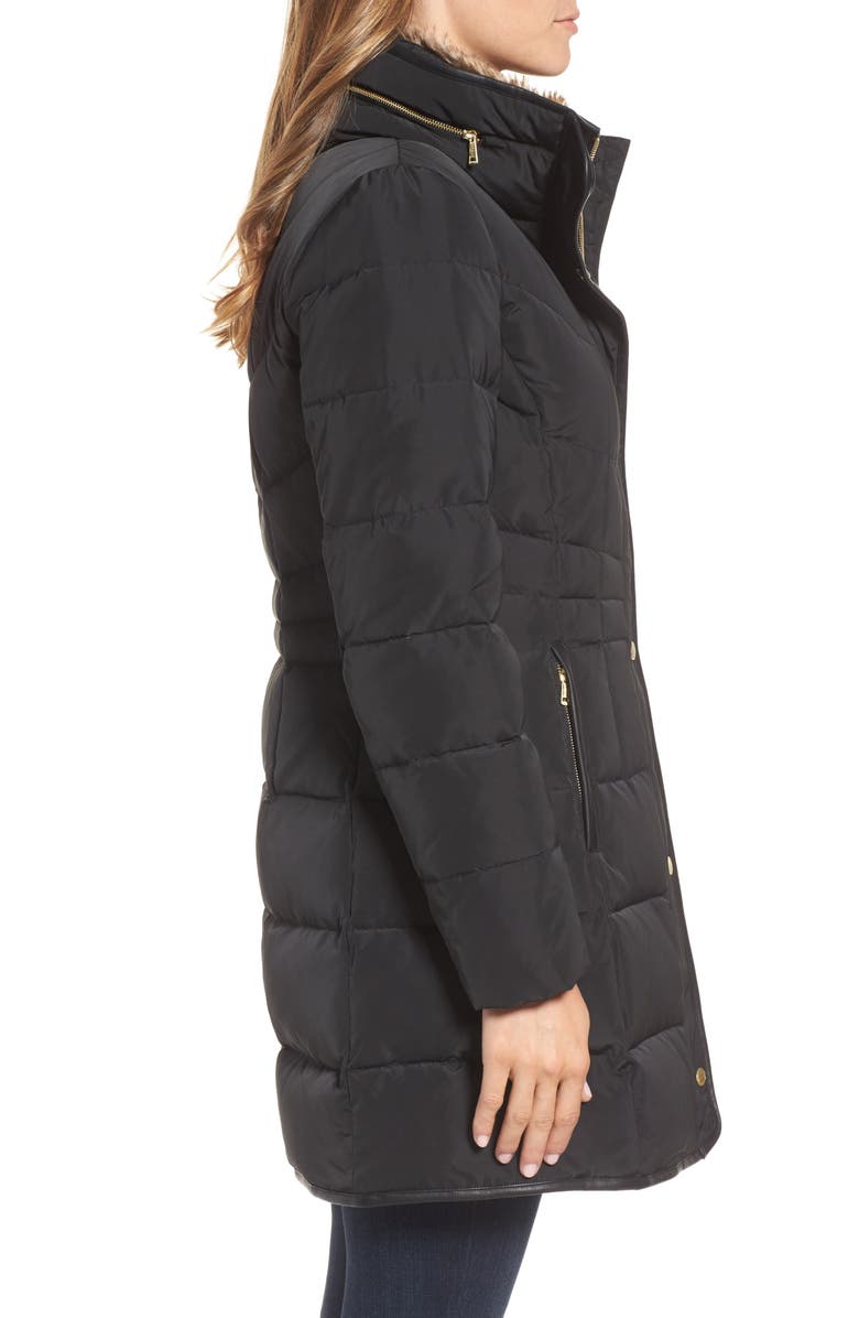 Cole Haan Quilted Down & Feather Fill Jacket with Faux Fur Trim, Alternate, color, Black