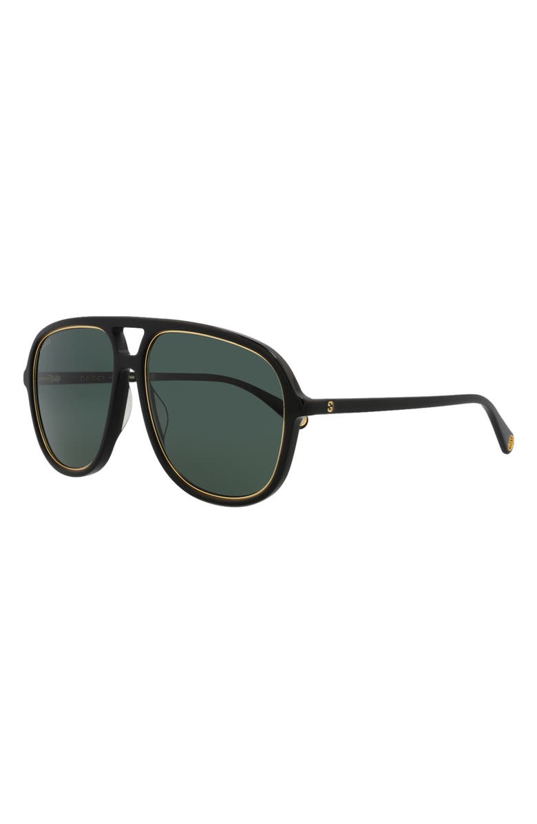 Gucci 57mm Aviator Sunglasses, Alternate, color, Black Green