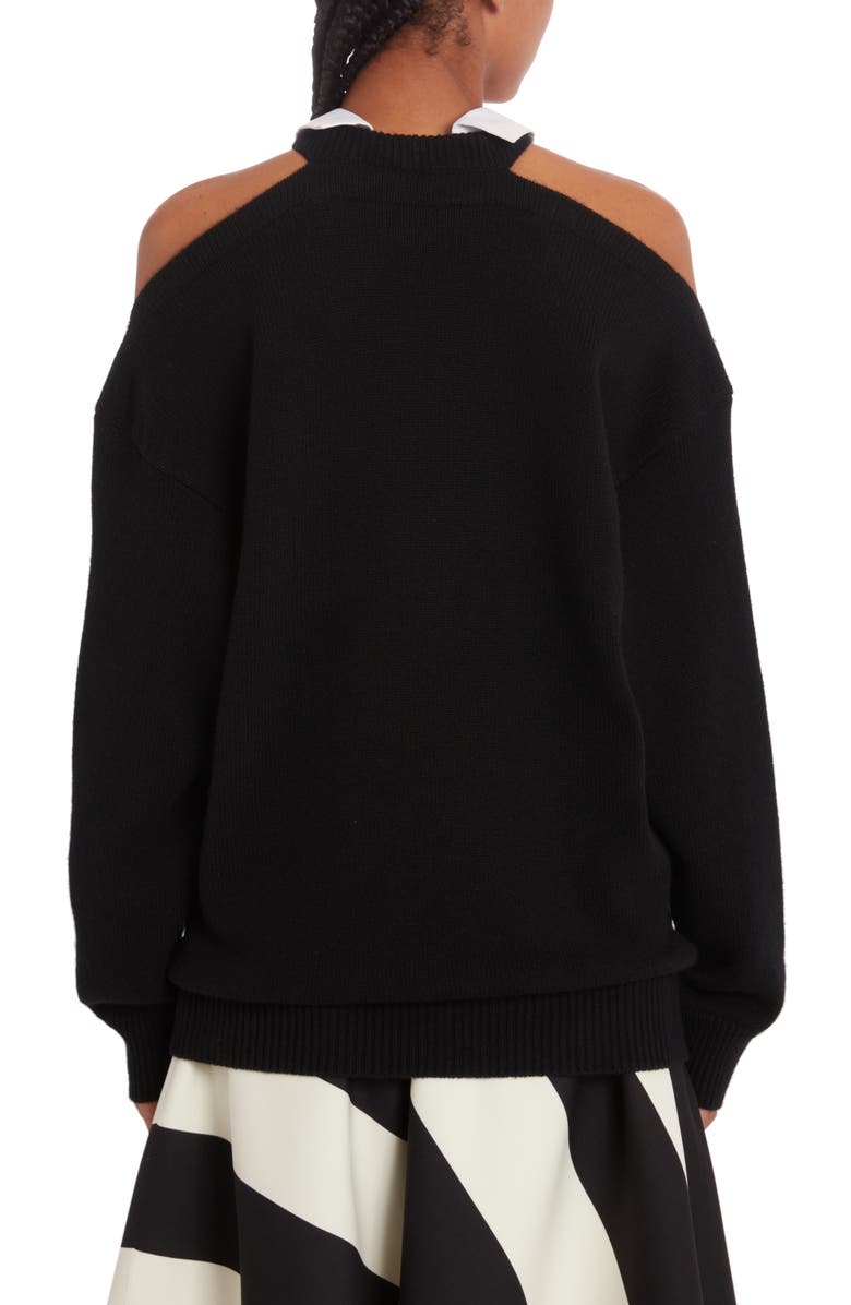 Valentino Cold Shoulder Virgin Wool Sweater, Alternate, color, Nero/ Bianco