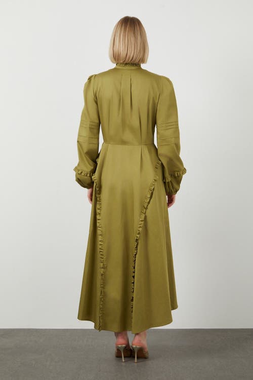 Gizia Ruffle Collar High-low Hem Unlined Green Dress In Green