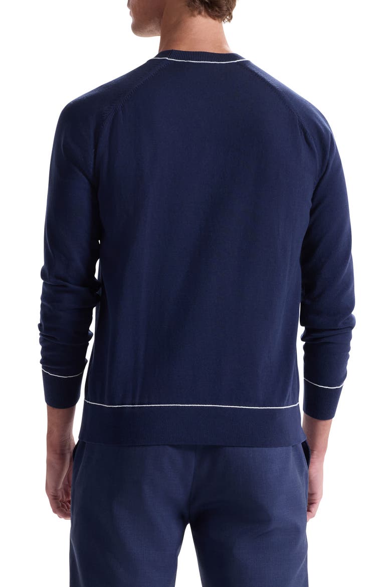 Tipped Cotton Blend Crewneck Sweater, Alternate, color, NAVY