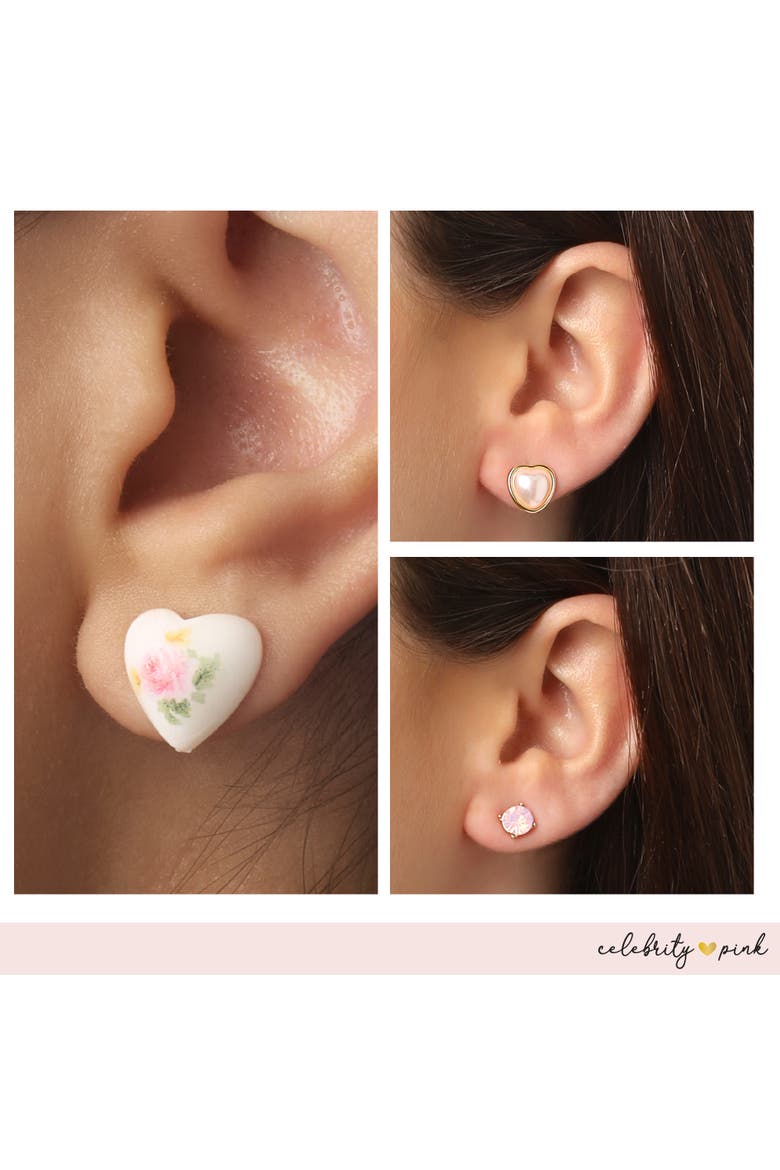 Gold-Tone Heart Stud Earrings and Dangle Earrings Pack of 6 | 6-Pack, Gold Studs and Drop Heart Earrings, Feminine Jewelry, Alternate, color, Gold-Tone