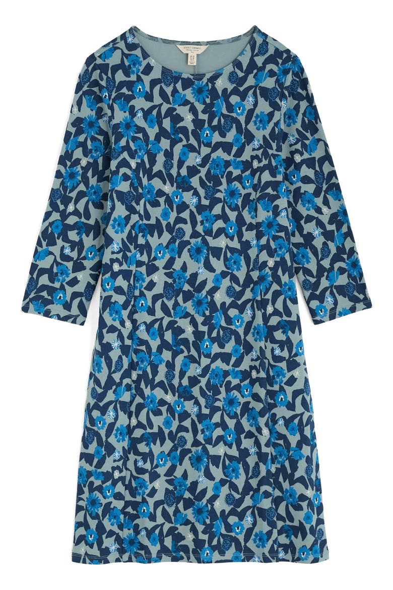 Cornish Oaks Long Sleeve Stretch Organic Cotton Dress, Alternate, color, PRESSED PLANTS LICHEN