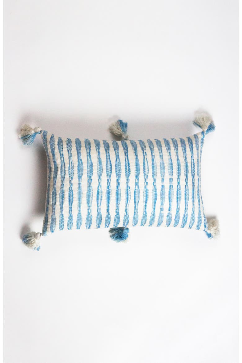 Antigua Naturally Dyed Striped Handwoven Cotton Throw Pillow, Alternate, color, Blue