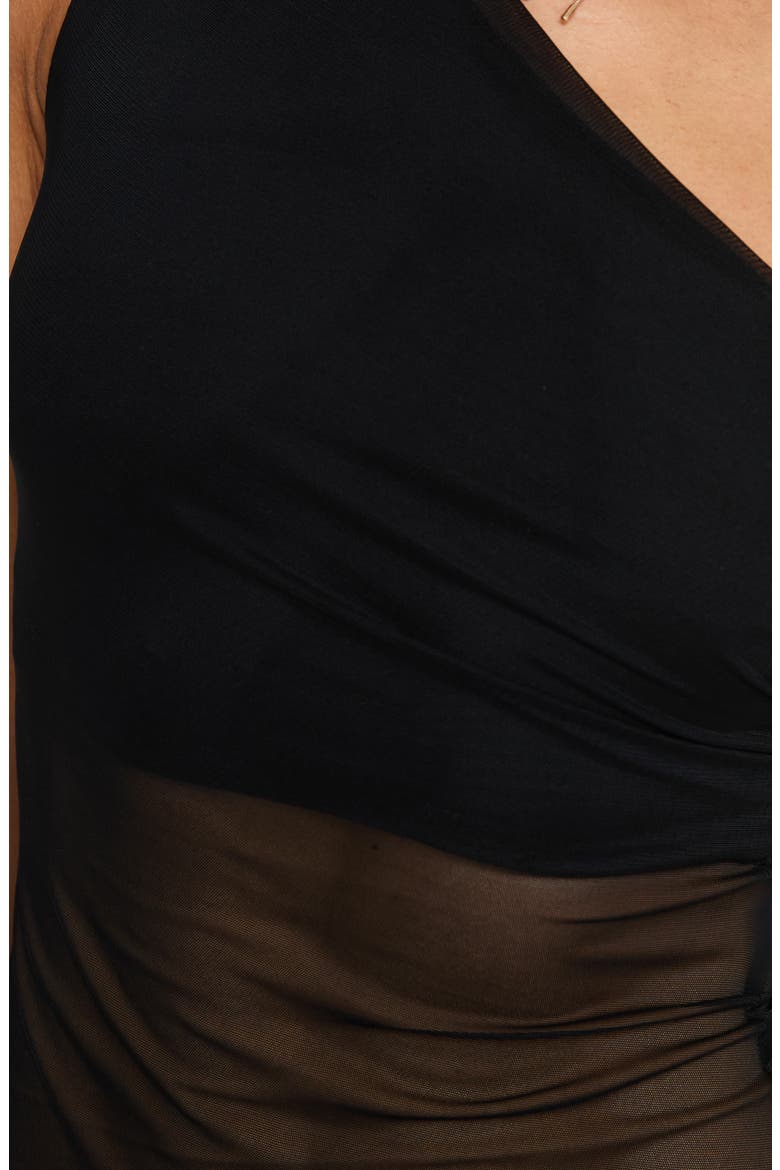 Gilda One-Shoulder Asymmetric Mesh Crop Top, Alternate, color, BLACK