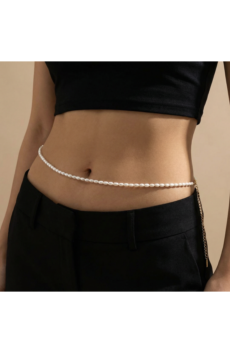 Bliss Diamond Scorpios Belly Chain 25-32" Adjustable length with 5mm Freshwater Pearls, Alternate, color, 18K Yellow Gold