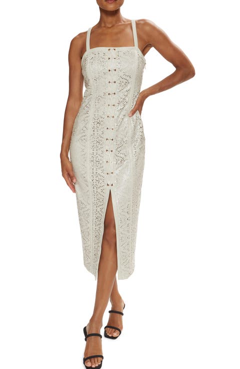 Miley Faux Leather Lasercut Midi Dress