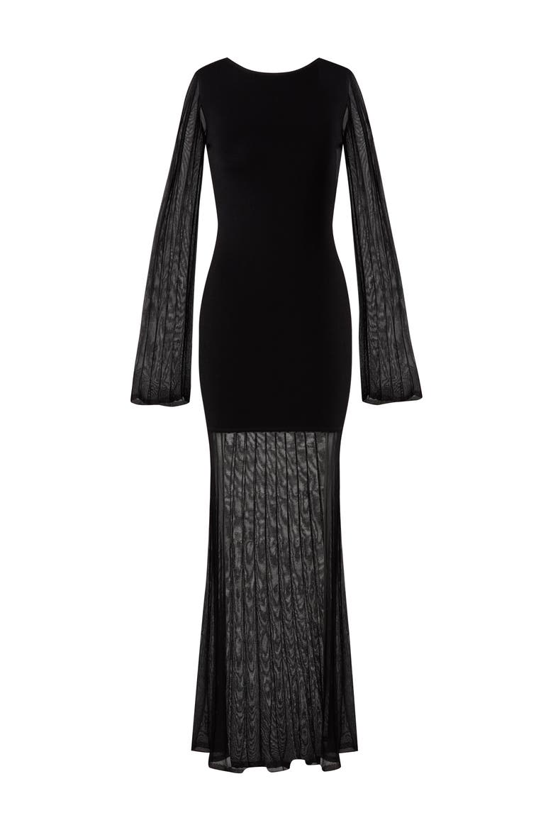 Haisley Sheer Knitted Maxi Dress, Alternate, color, Black