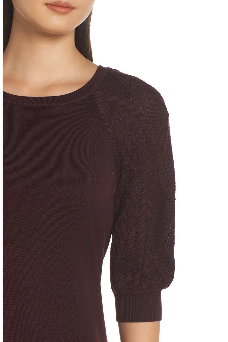 Cable Sleeve Sweater Dress, Alternate, color, AUBERGINE