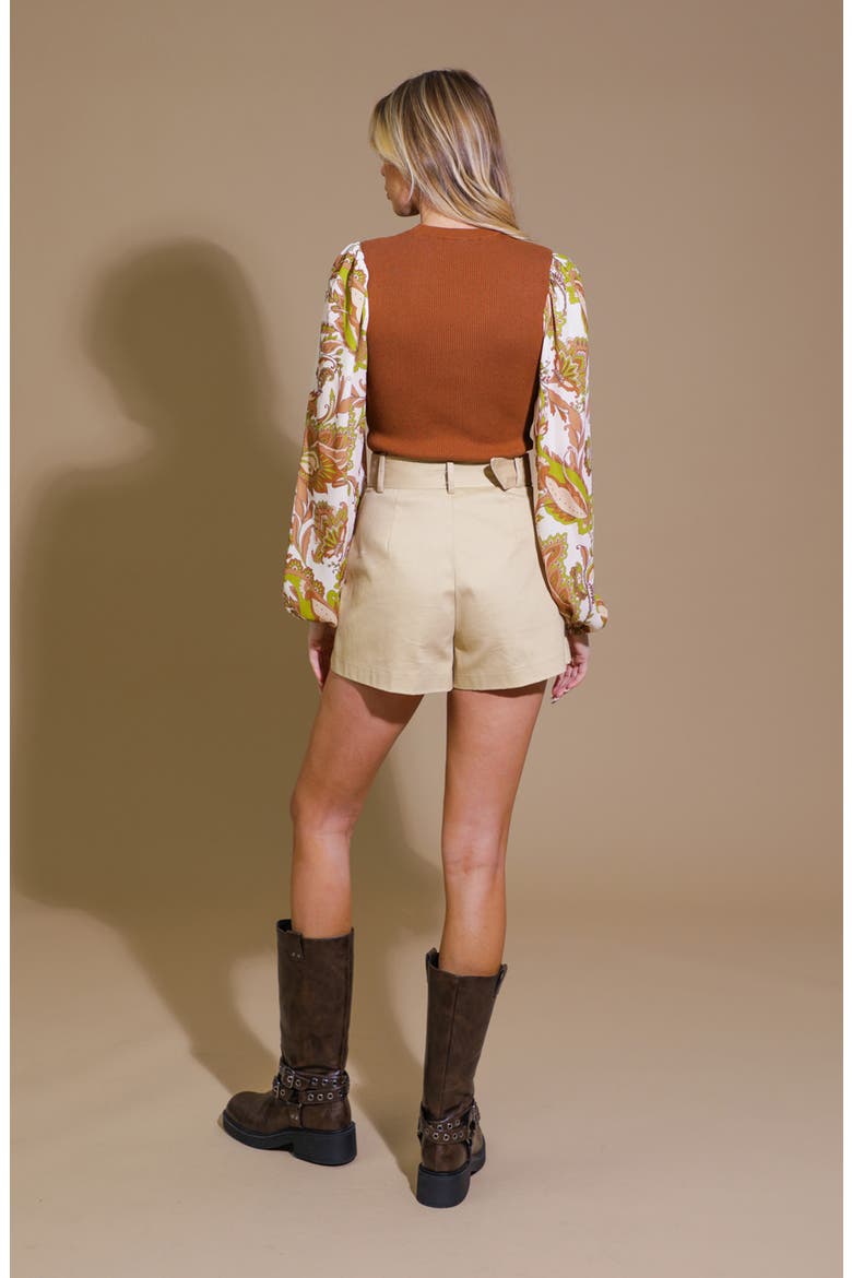 Mixed Media Crewneck Sweater, Alternate, color, CAMEL IVORY