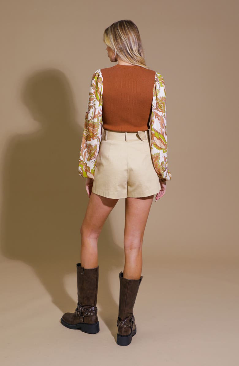 FLYING TOMATO Mixed Media Crewneck Sweater, Alternate, color, Camel Ivory