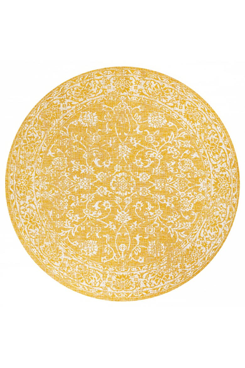 Tela Bohemian Textured Weave Floral Indoor/Outdoor Round Area Rug, Alternate, color, Yellow/Cream