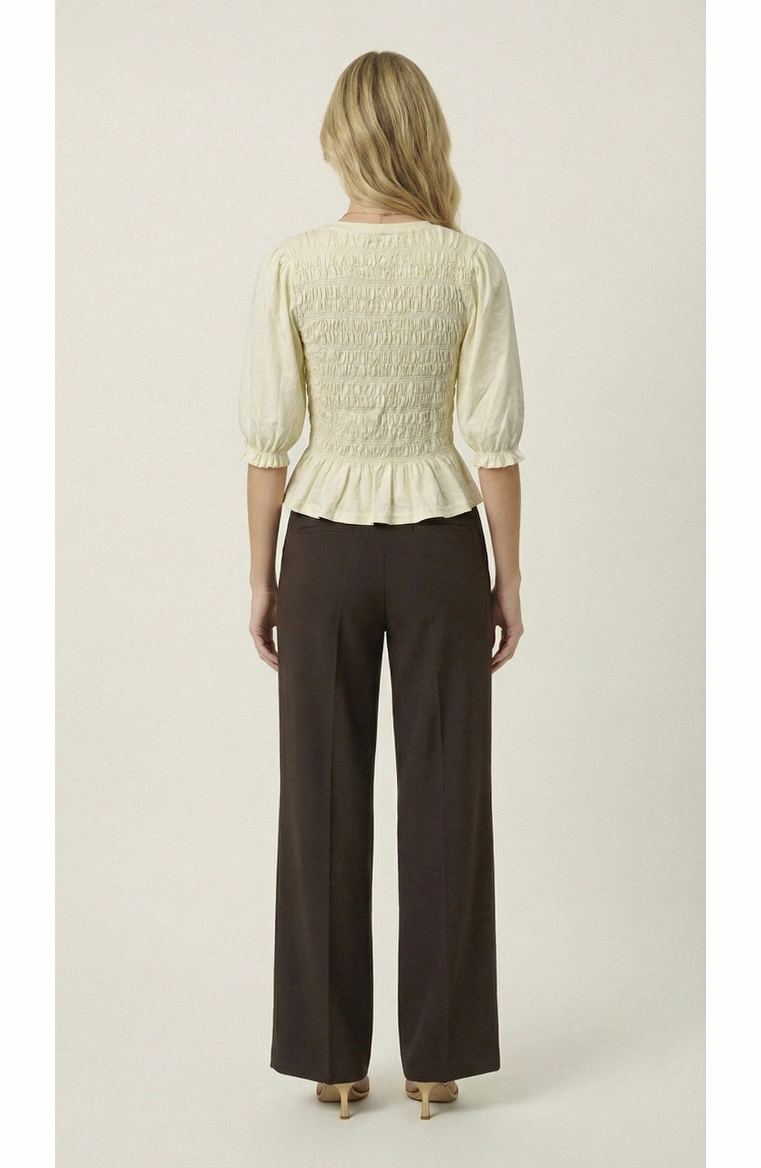 Smocked Peplum Puff Sleeve Blouse - image 4