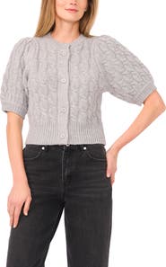Halogen® Puff Sleeve Cable Cardigan