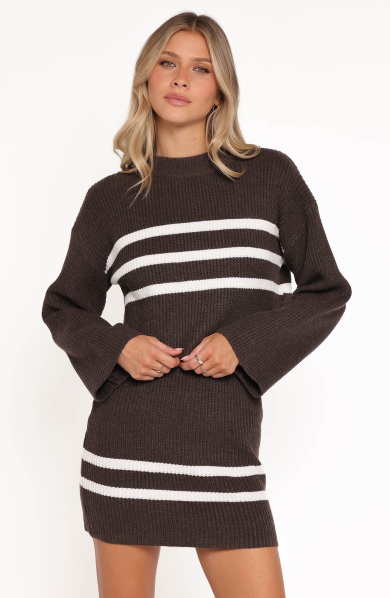 Petal & Pup Sara Stripe Rib Crop Sweater & Miniskirt Set, Alternate, color, Chocolate Cream Stripe