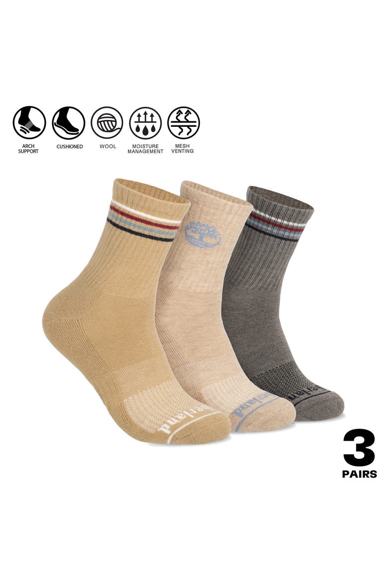 3-Pack Stripe Wool Blend Hike Quarter Socks, Alternate, color, DUNE