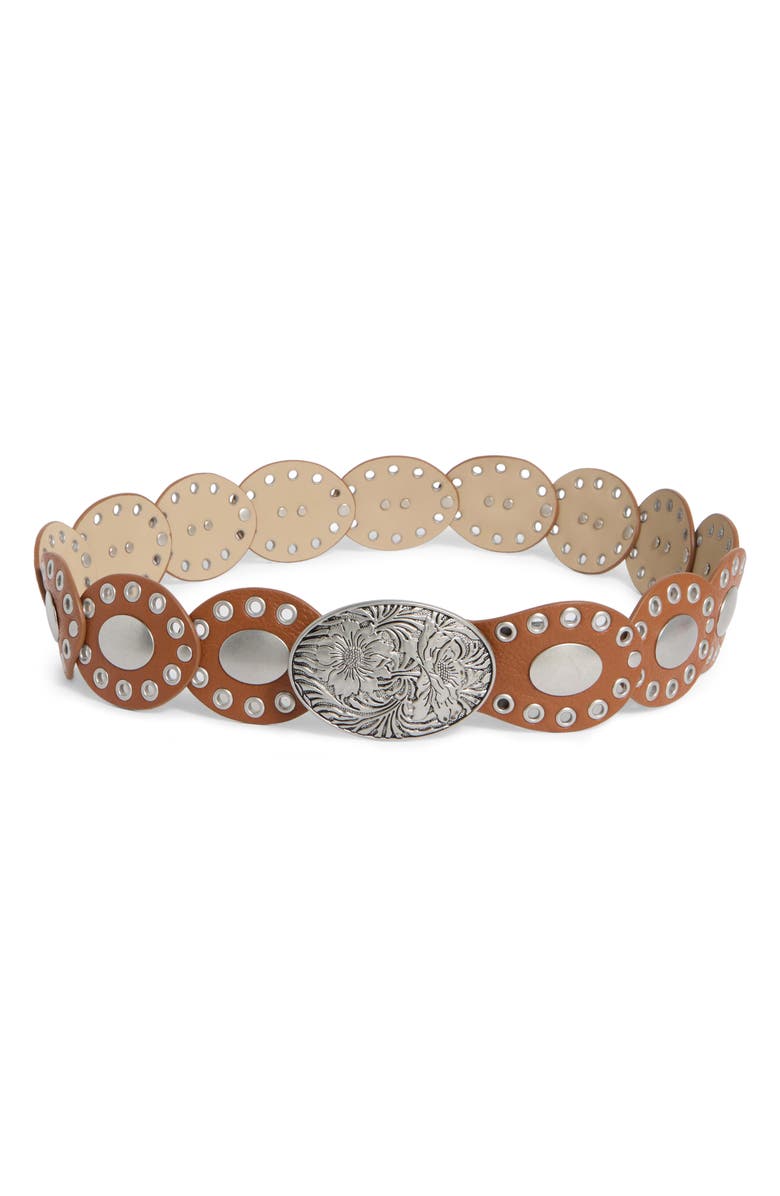 Vince Camuto Oval Disc Hip Slung Belt, Main, color, Cognac