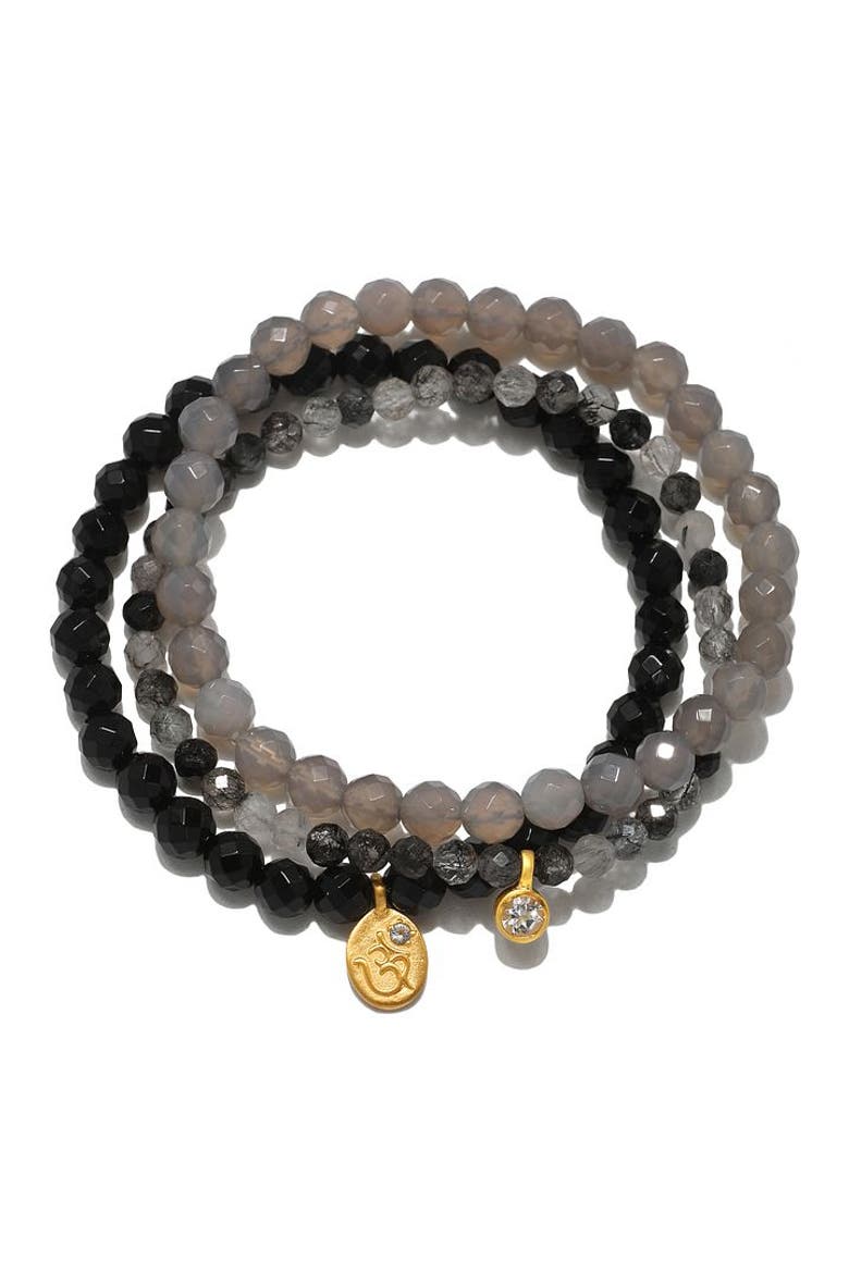 Manifest Fortune Gemstone Bracet Set, Main, color, Black