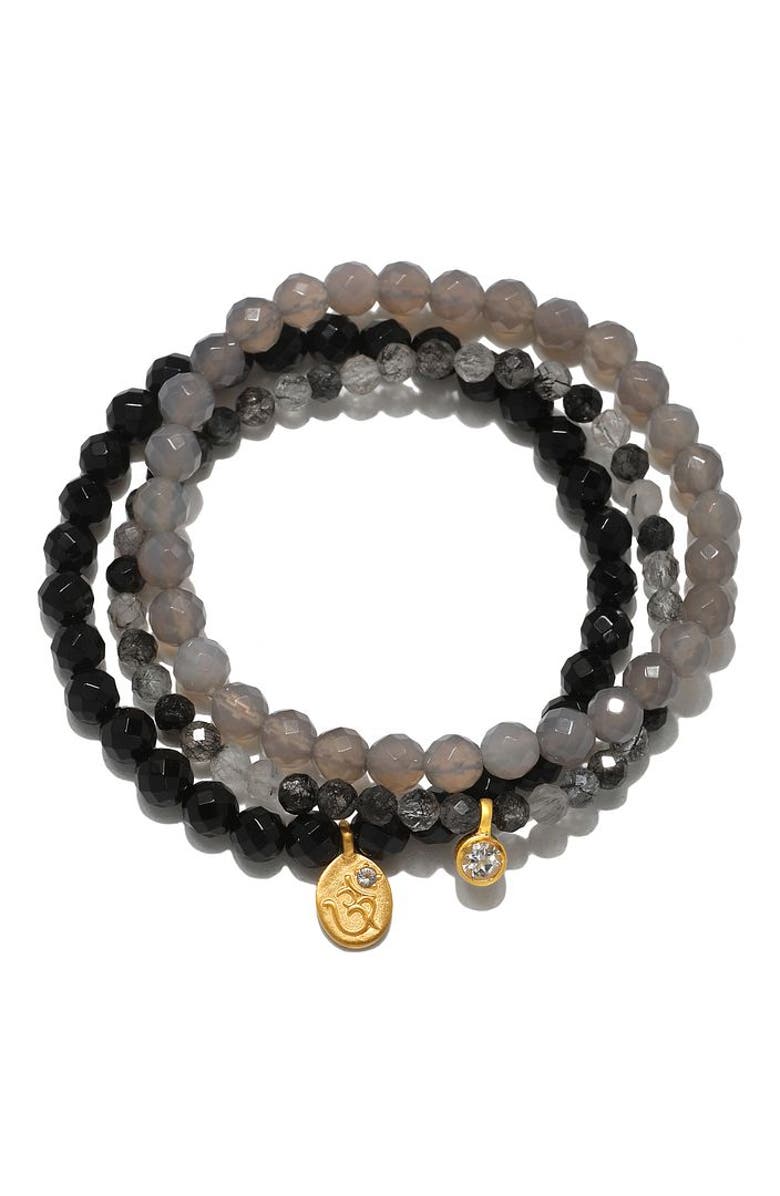 Satya Jewelry Manifest Fortune Gemstone Bracet Set, Main, color, Black