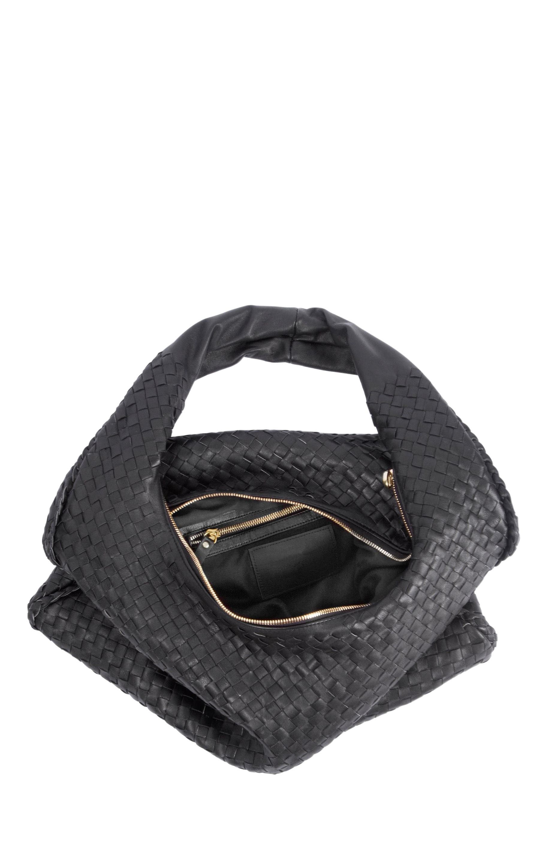 The Artisan & Company Woven Leather Slouchy Hobo Bag-Black, Alternate, color, 