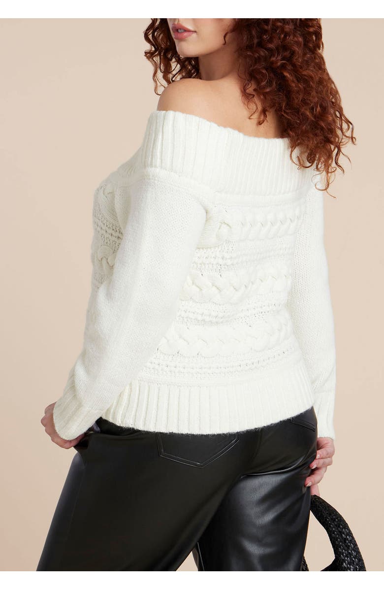 ELOQUII Off The Shoulder Cableknit Sweater, Alternate, color, Jet Stream