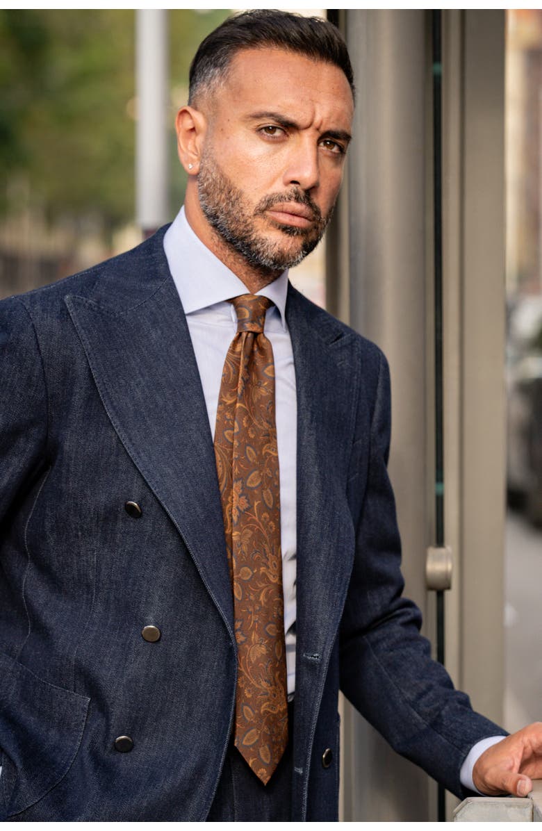 Elizabetta Borromeo - Printed Silk Tie for Men, Alternate, color, Pecan Brown