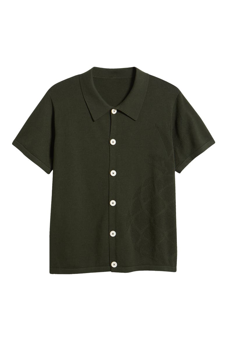 Green Pineapple Knit Short Sleeve Button-Up Shirt, Alternate, color, GREEN