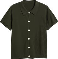 MAVRANS Green Pineapple Knit Short Sleeve Button-Up Shirt