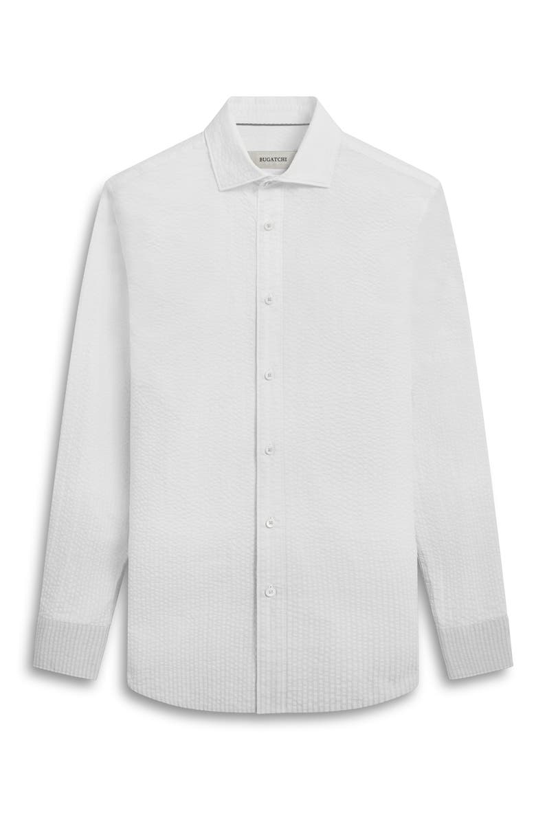 Bugatchi Axel Shaped Fit Woven Seersucker Cotton Button-Up Shirt, Alternate, color, Platinum
