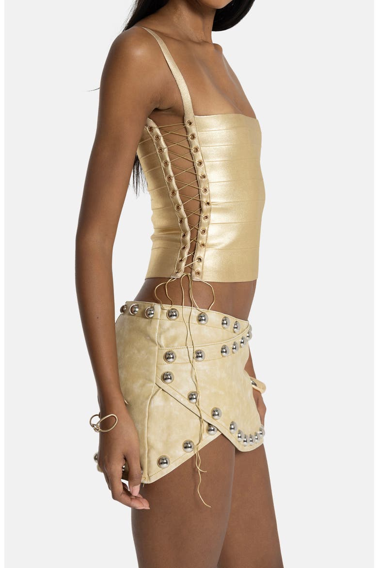 Metallic Lace-Up Bandage Top, Alternate, color, BEIGE